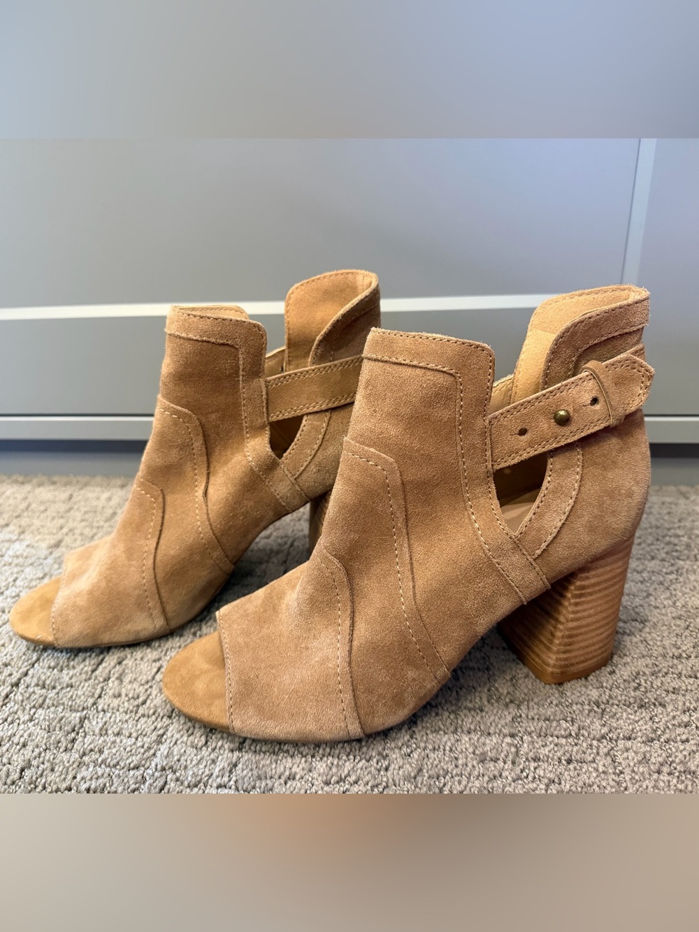 Joe's Jeans Tan Suede Cutout Open-Toe Heeled Booties